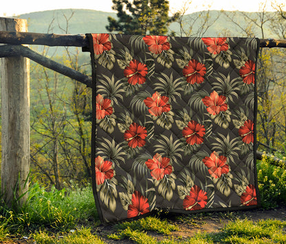 Vintage Tropical Hibiscus Floral Print Quilt