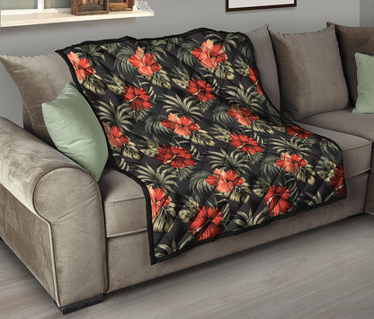 Vintage Tropical Hibiscus Floral Print Quilt
