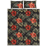 Vintage Tropical Hibiscus Floral Print Quilt Bed Set
