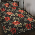 Vintage Tropical Hibiscus Floral Print Quilt Bed Set
