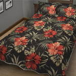 Vintage Tropical Hibiscus Floral Print Quilt Bed Set