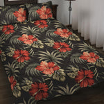 Vintage Tropical Hibiscus Floral Print Quilt Bed Set