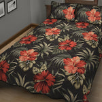 Vintage Tropical Hibiscus Floral Print Quilt Bed Set