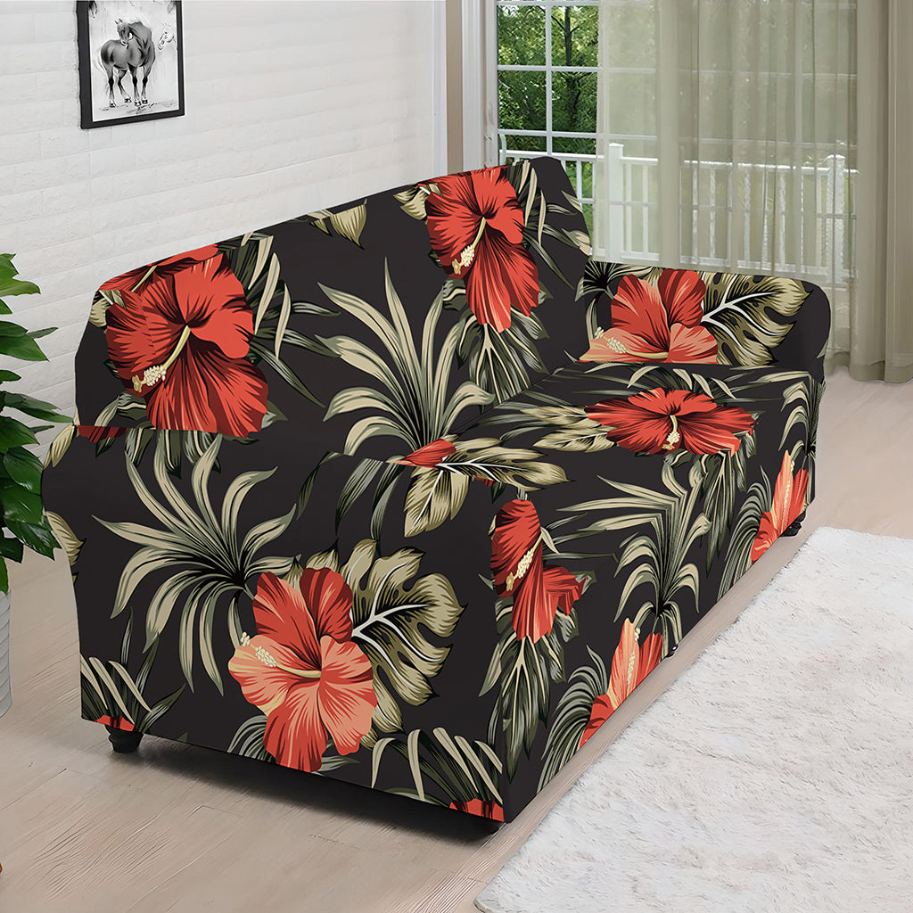 Vintage Tropical Hibiscus Floral Print Sofa Cover