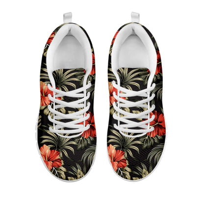 Vintage Tropical Hibiscus Floral Print White Sneakers