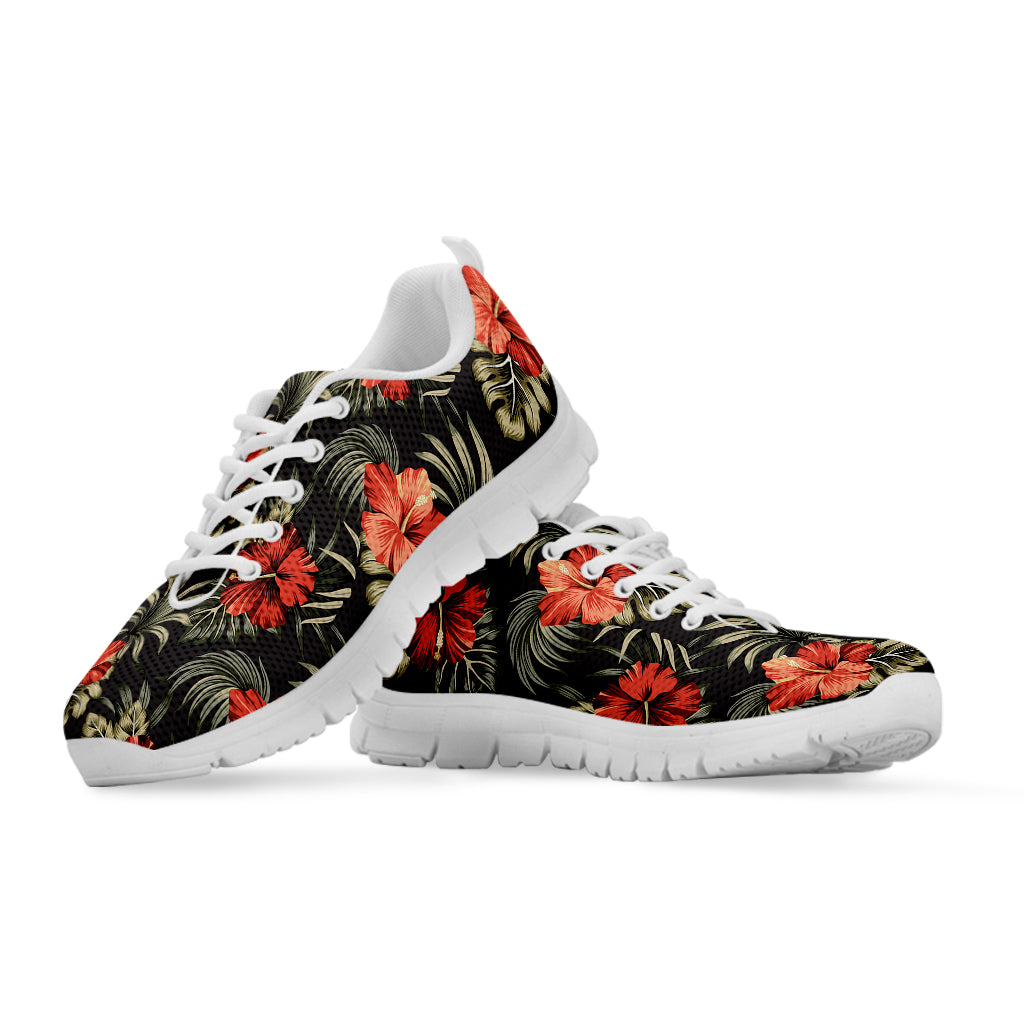Vintage Tropical Hibiscus Floral Print White Sneakers