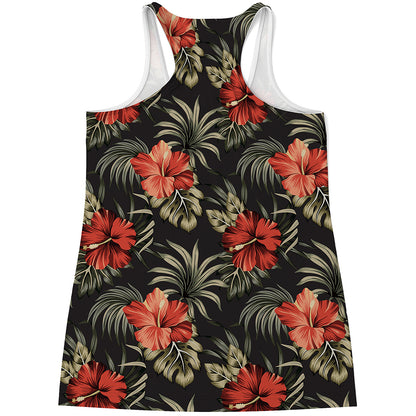Vintage Tropical Hibiscus Floral Print Women's Racerback Tank Top