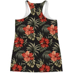 Vintage Tropical Hibiscus Floral Print Women's Racerback Tank Top