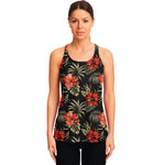 Vintage Tropical Hibiscus Floral Print Women's Racerback Tank Top