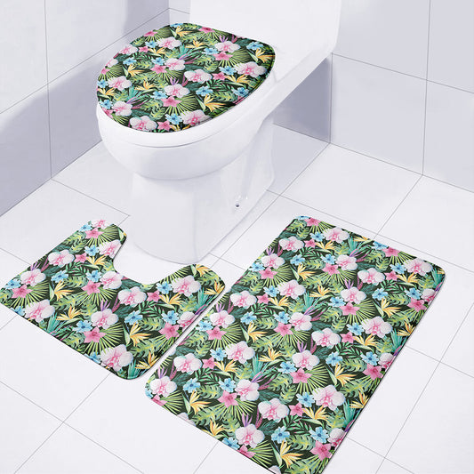 Vintage Tropical Jungle Hawaiian Print 3 Piece Bath Mat Set