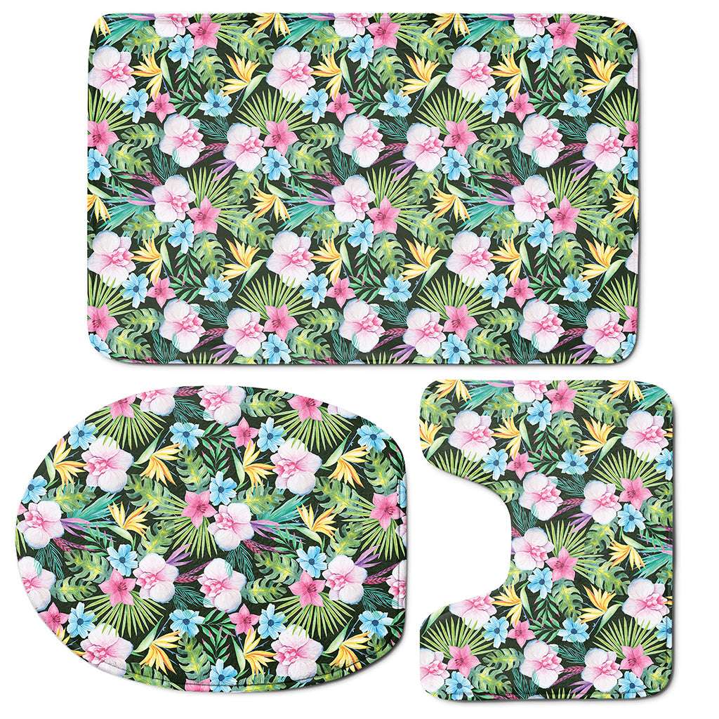 Vintage Tropical Jungle Hawaiian Print 3 Piece Bath Mat Set