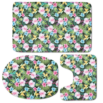 Vintage Tropical Jungle Hawaiian Print 3 Piece Bath Mat Set