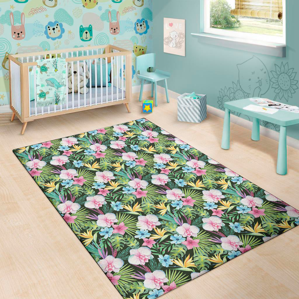 Vintage Tropical Jungle Hawaiian Print Area Rug