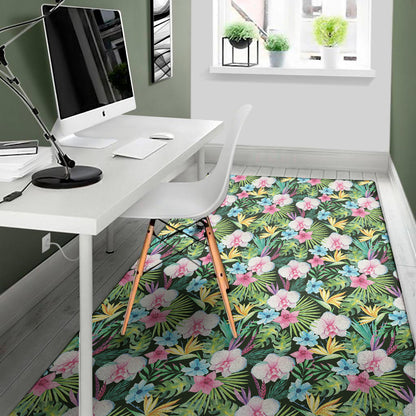Vintage Tropical Jungle Hawaiian Print Area Rug