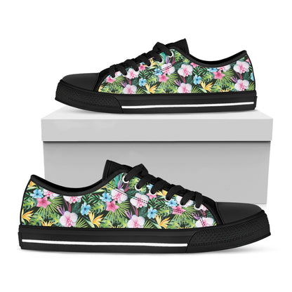 Vintage Tropical Jungle Hawaiian Print Black Low Top Shoes