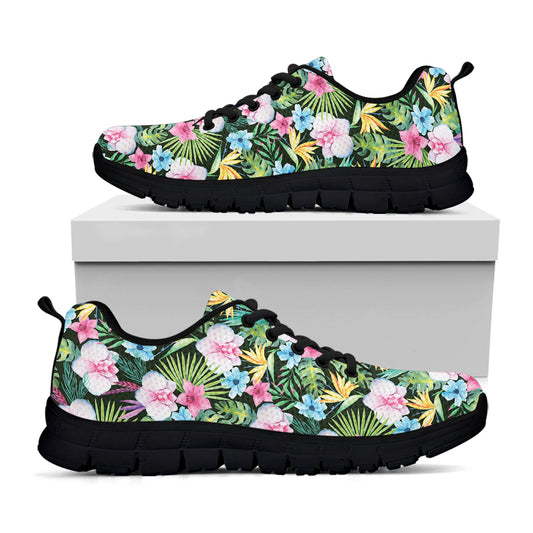 Vintage Tropical Jungle Hawaiian Print Black Sneakers