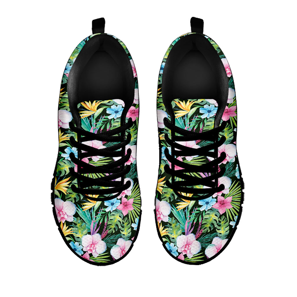 Vintage Tropical Jungle Hawaiian Print Black Sneakers