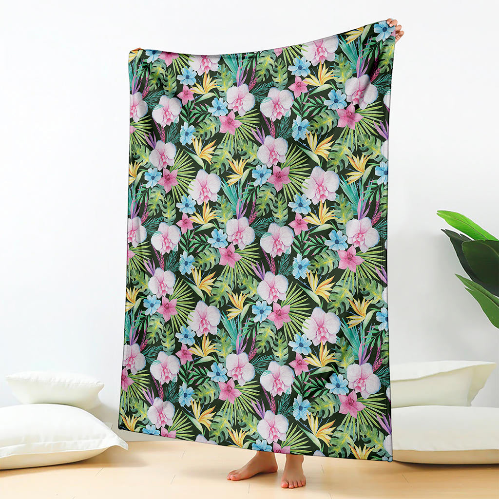 Vintage Tropical Jungle Hawaiian Print Blanket