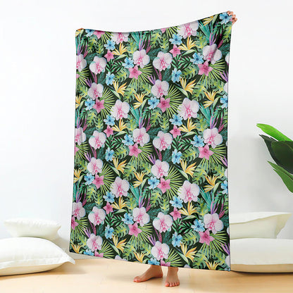 Vintage Tropical Jungle Hawaiian Print Blanket