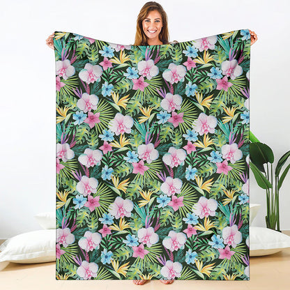 Vintage Tropical Jungle Hawaiian Print Blanket