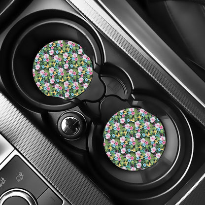 Vintage Tropical Jungle Hawaiian Print Car Coasters