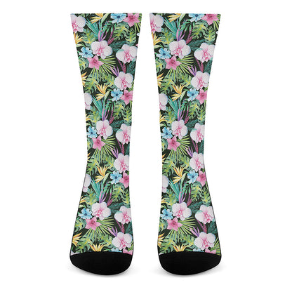 Vintage Tropical Jungle Hawaiian Print Crew Socks