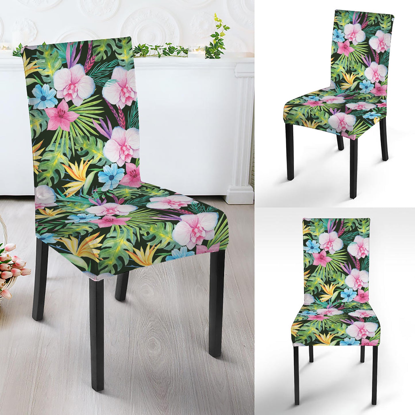 Vintage Tropical Jungle Hawaiian Print Dining Chair Slipcover