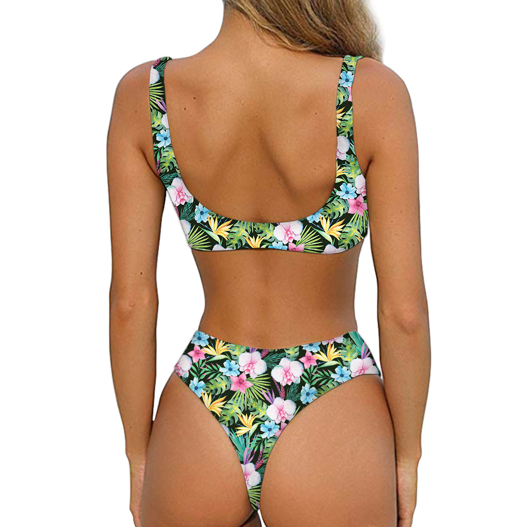 Vintage Tropical Jungle Hawaiian Print Front Bow Tie Bikini