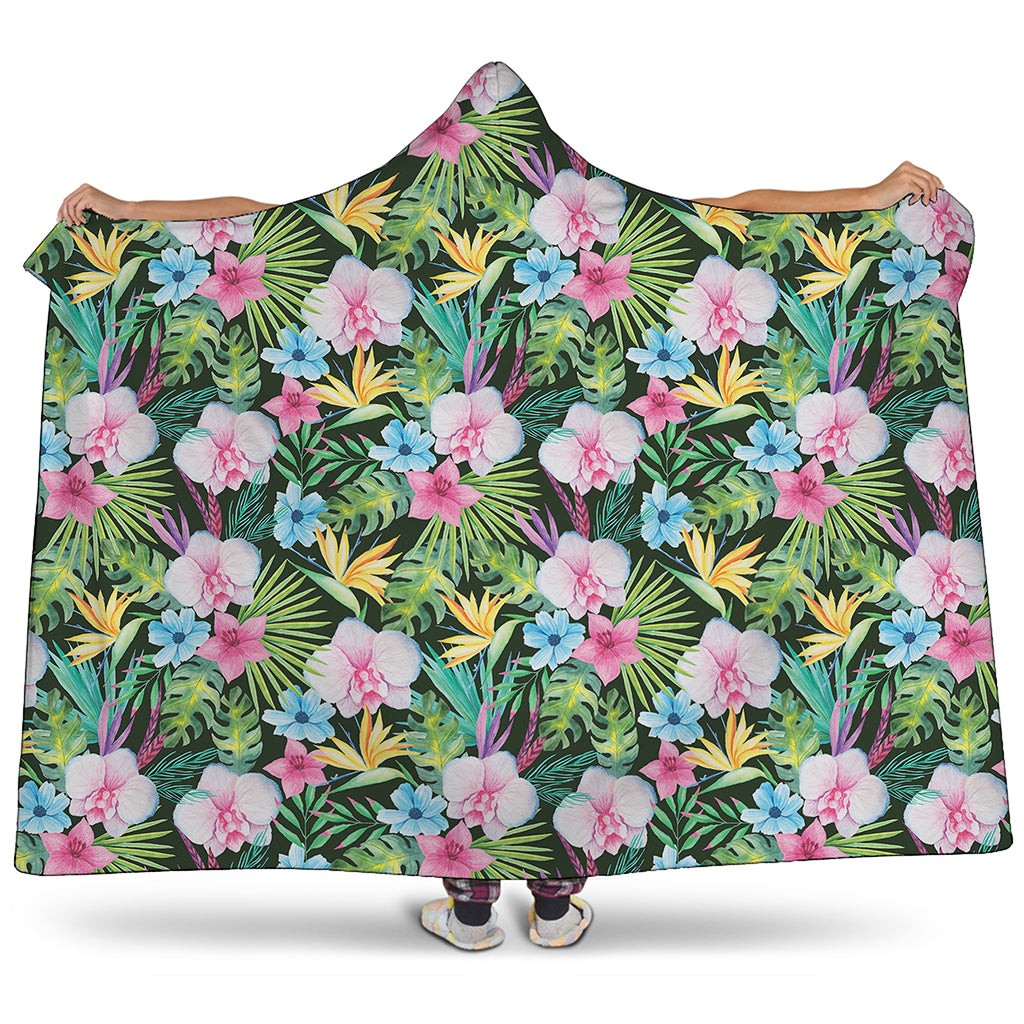 Vintage Tropical Jungle Hawaiian Print Hooded Blanket