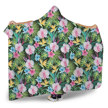 Vintage Tropical Jungle Hawaiian Print Hooded Blanket