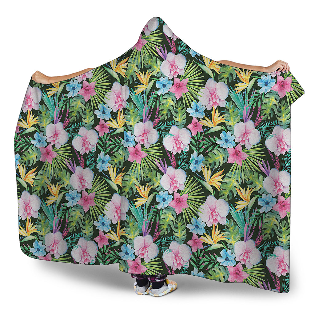 Vintage Tropical Jungle Hawaiian Print Hooded Blanket