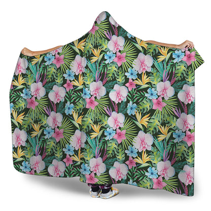 Vintage Tropical Jungle Hawaiian Print Hooded Blanket