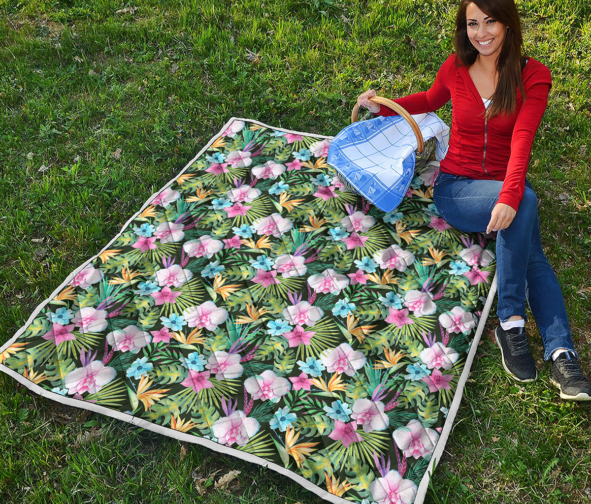 Vintage Tropical Jungle Hawaiian Print Quilt