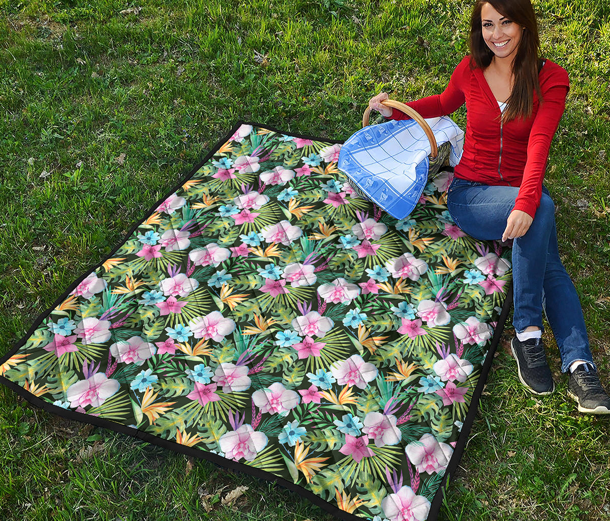 Vintage Tropical Jungle Hawaiian Print Quilt