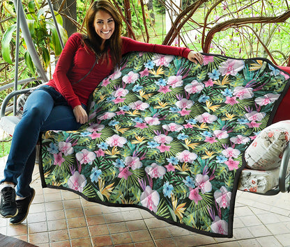 Vintage Tropical Jungle Hawaiian Print Quilt