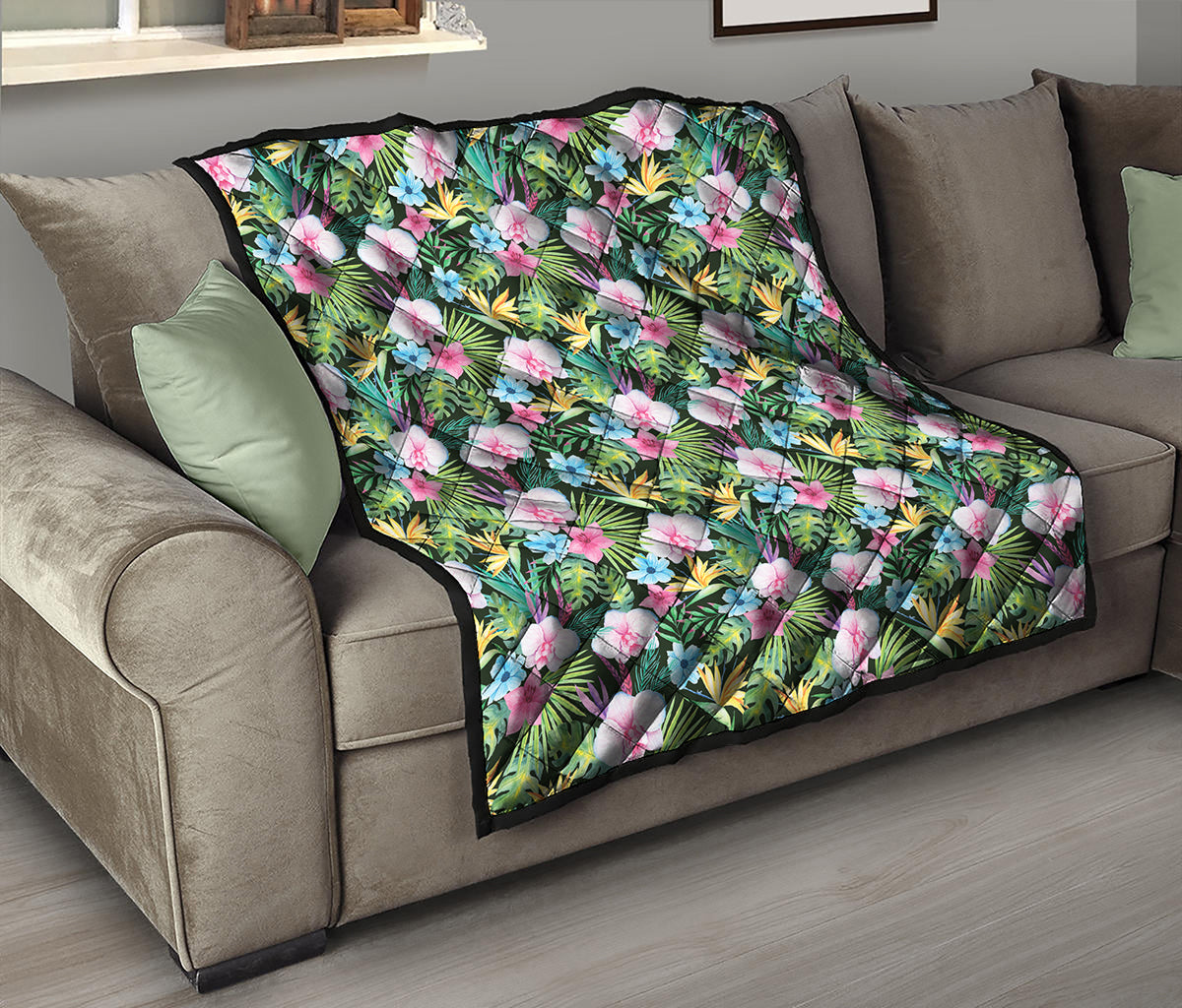 Vintage Tropical Jungle Hawaiian Print Quilt