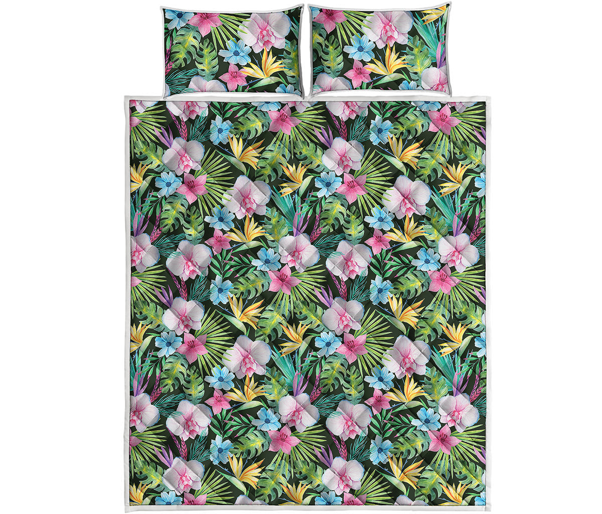 Vintage Tropical Jungle Hawaiian Print Quilt Bed Set