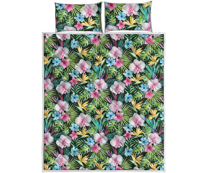 Vintage Tropical Jungle Hawaiian Print Quilt Bed Set