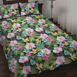 Vintage Tropical Jungle Hawaiian Print Quilt Bed Set