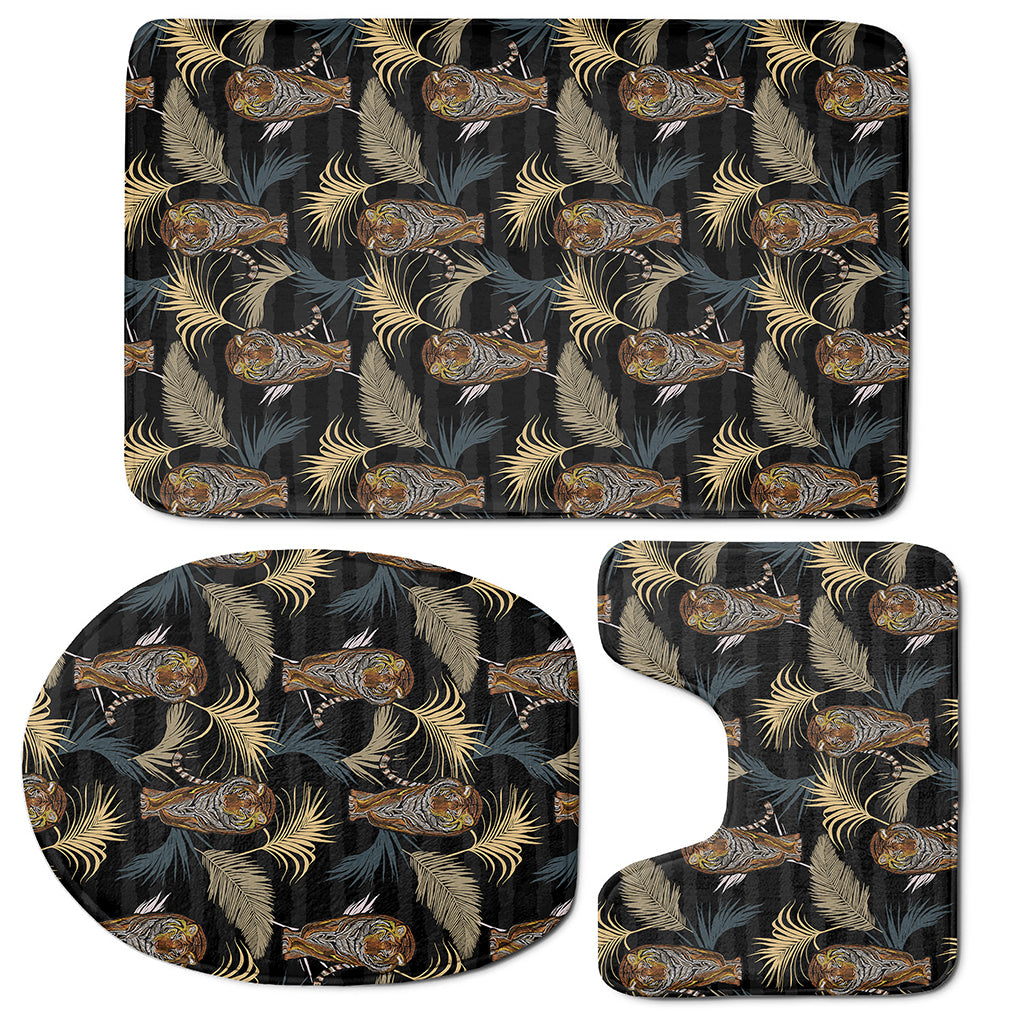 Vintage Tropical Tiger Pattern Print 3 Piece Bath Mat Set