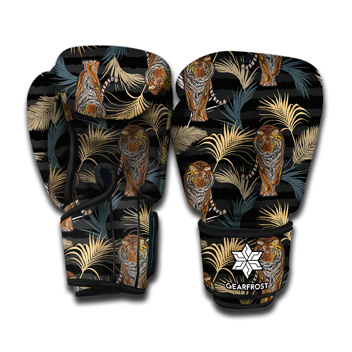 Vintage Tropical Tiger Pattern Print Boxing Gloves