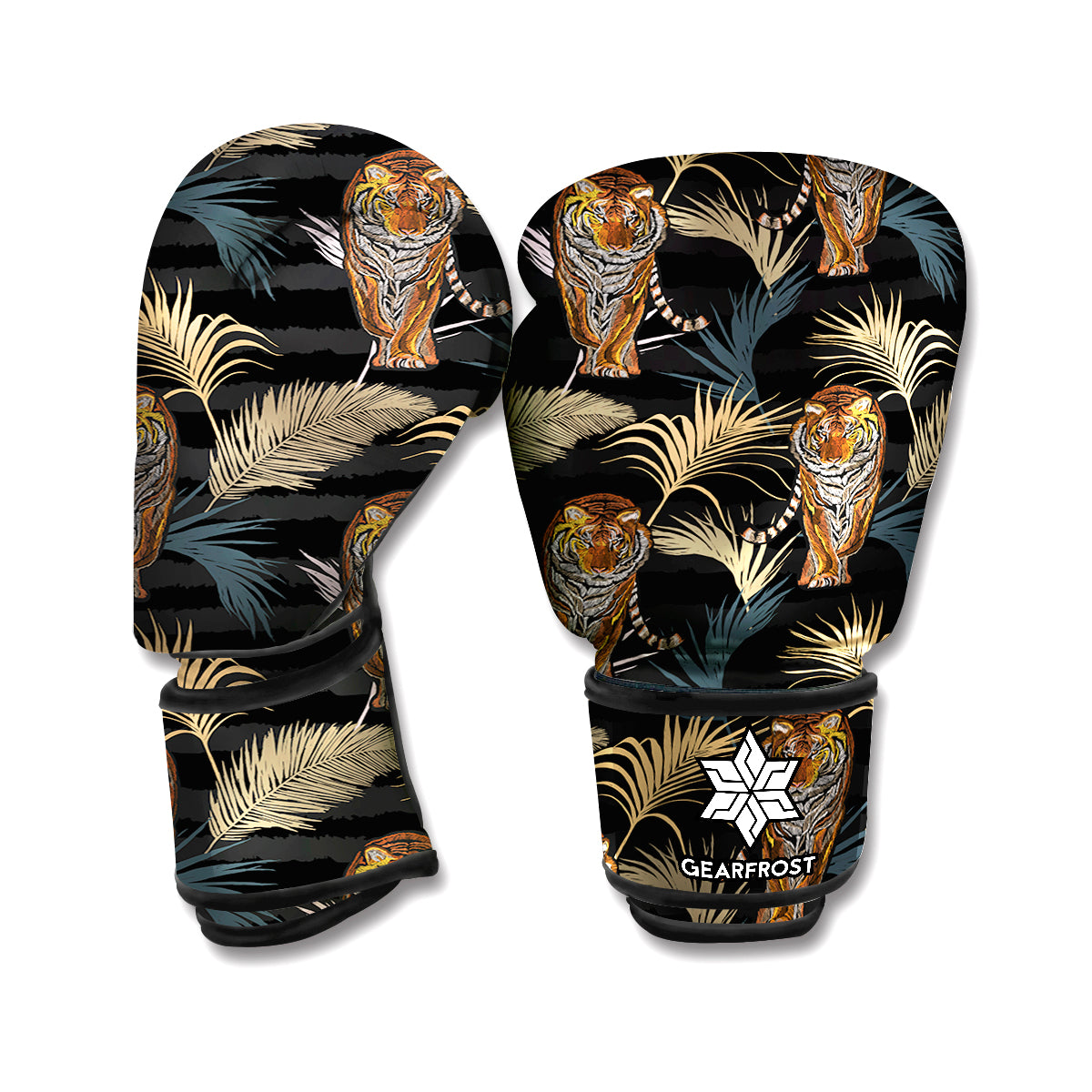 Vintage Tropical Tiger Pattern Print Boxing Gloves