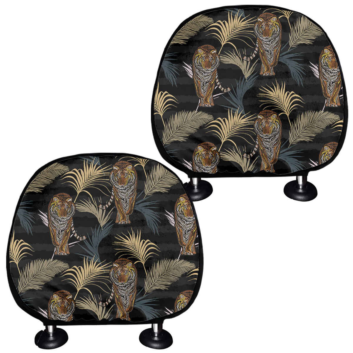 Vintage Tropical Tiger Pattern Print Car Headrest Covers