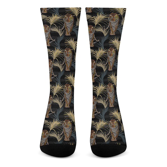 Vintage Tropical Tiger Pattern Print Crew Socks