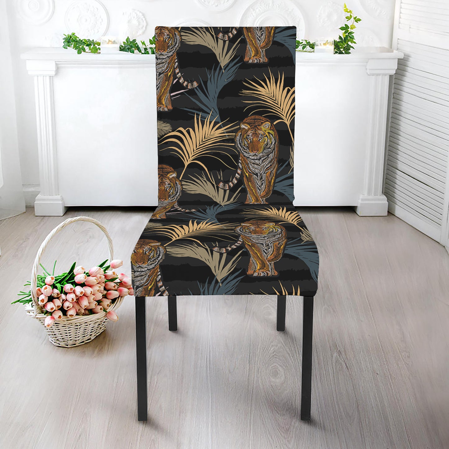 Vintage Tropical Tiger Pattern Print Dining Chair Slipcover