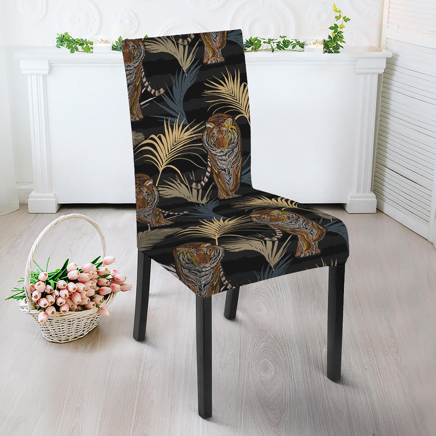 Vintage Tropical Tiger Pattern Print Dining Chair Slipcover