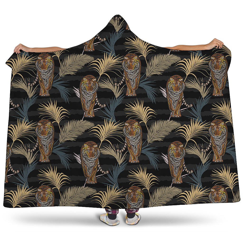Vintage Tropical Tiger Pattern Print Hooded Blanket