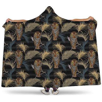 Vintage Tropical Tiger Pattern Print Hooded Blanket