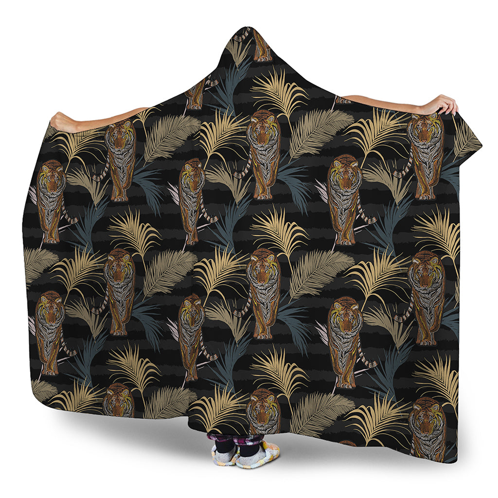 Vintage Tropical Tiger Pattern Print Hooded Blanket