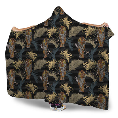 Vintage Tropical Tiger Pattern Print Hooded Blanket